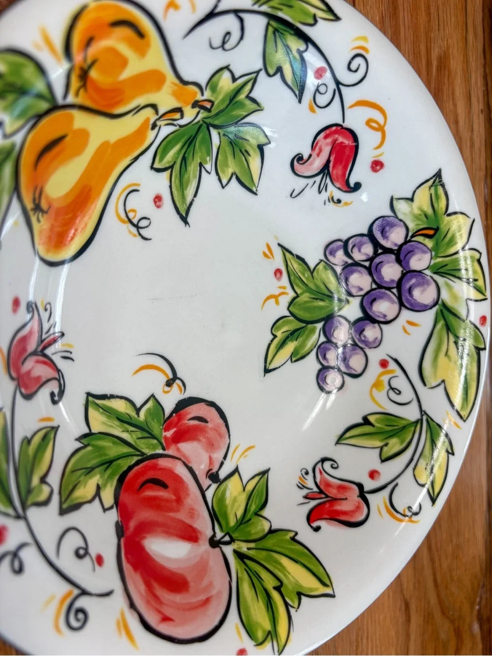 Hand-Painted Fruit Ceramic Dinner Plate - White with Multicolor Fruit Motif